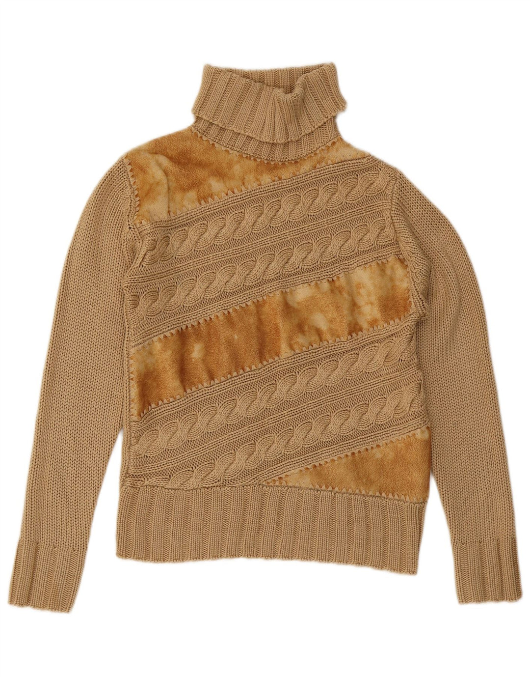 Pulover vintage pentru femei cu gât rulat, UK 12, maro mediu, bloc de culoare