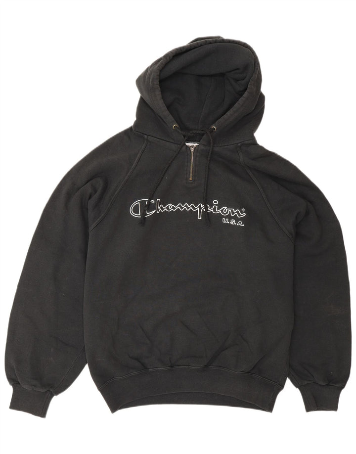 Pulover pentru bărbați CHAMPION, cu grafică, cu gât, cu fermoar, bumbac mediu negru