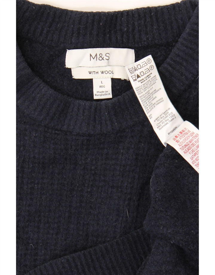 Pulover pentru bărbați Marks & Spencer, cu gât roșu, mare, acrilic, albastru bleumarin
