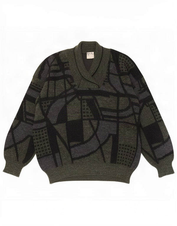 Angelo Litrico Pulover pentru bărbați cu gât șal XL verde geometric acrilic