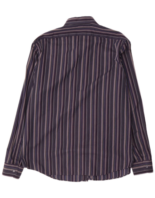 Trussardi Jeans Mens Shirt 2XL Navy Blue Striped Cotton