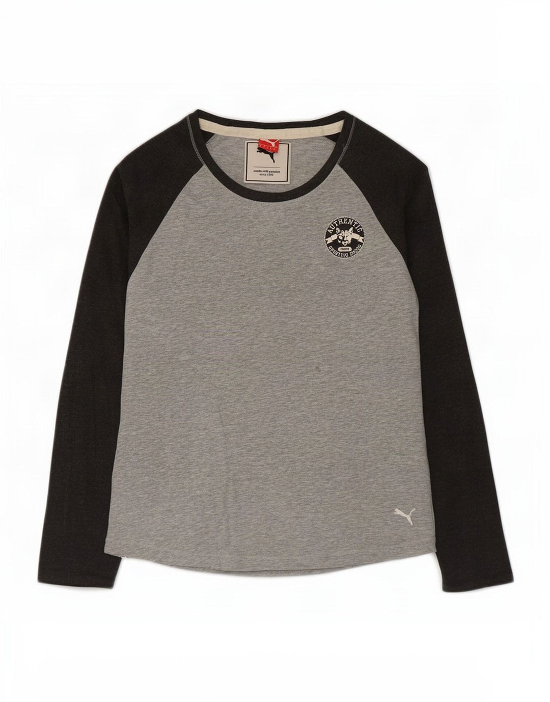 Top pentru femei Puma cu mânecă lungă UK 12, gri mediu, bumbac color bloc