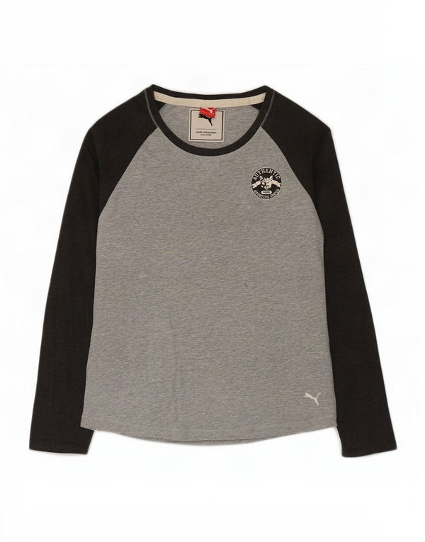 Top pentru femei Puma cu mânecă lungă UK 12, gri mediu, bumbac color bloc
