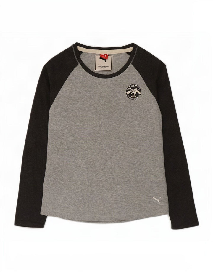 Top pentru femei Puma cu mânecă lungă UK 12, gri mediu, bumbac color bloc