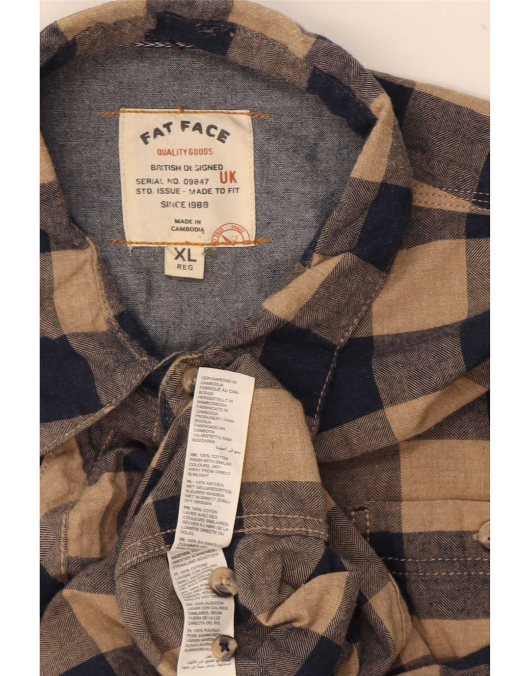 Cămașă de flanel pentru bărbați Fat Face XL, bumbac vichy bej