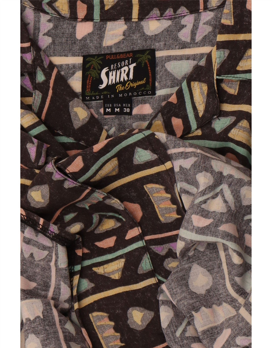 Cămașă cu mânecă scurtă pentru bărbați Pull & Bear, maro mediu geometric, hawaian