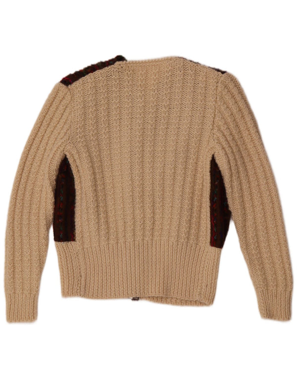 Pulover cardigan vintage pentru femei UK 12 Medium Off White Colorblock