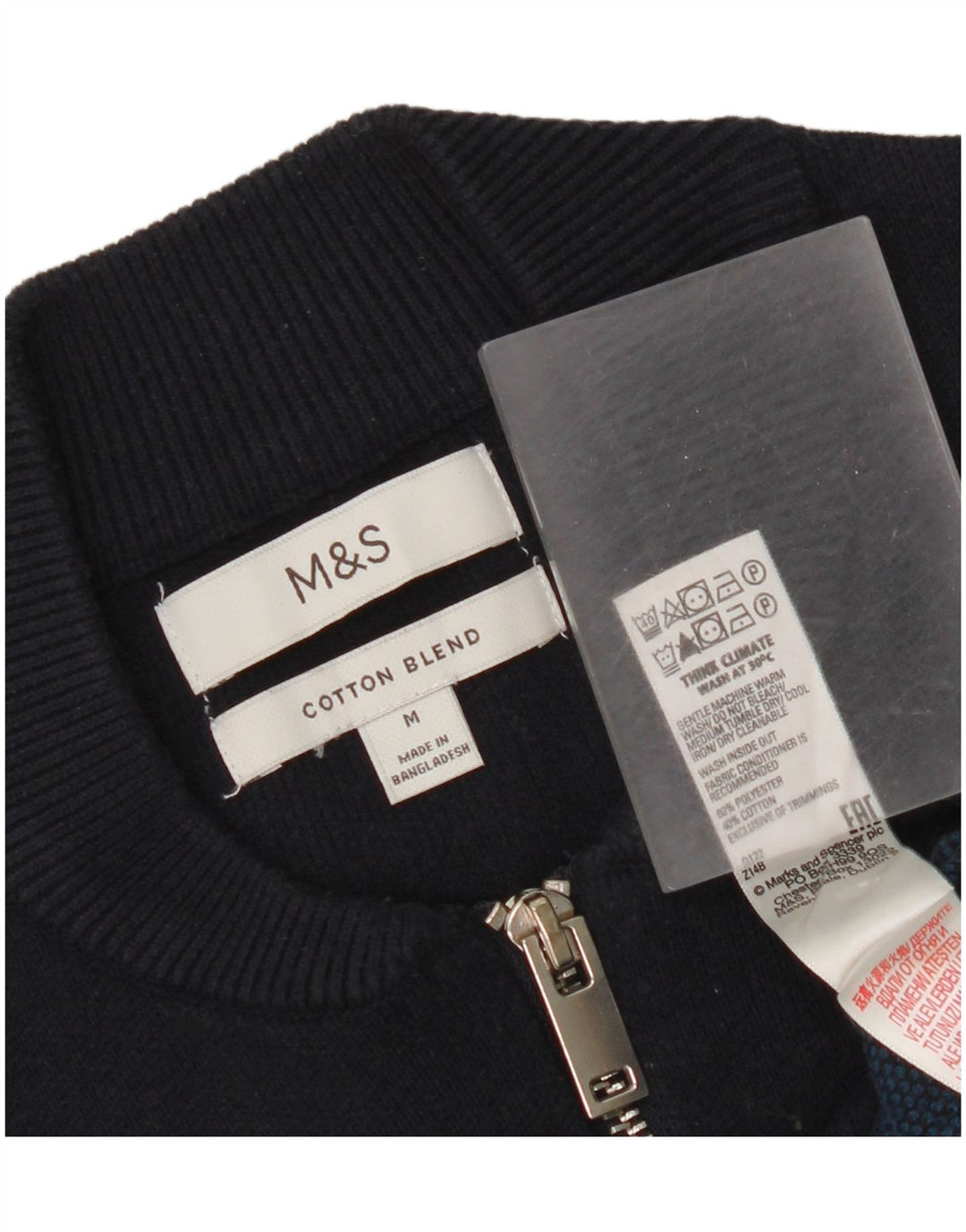 Pulover pentru bărbați Marks & Spencer, cu fermoar, cu gât, mijlociu, în dungi, albastru bleumarin
