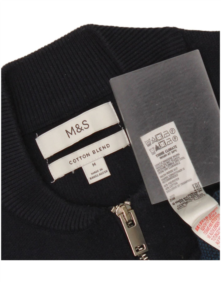 Pulover pentru bărbați Marks & Spencer, cu fermoar, cu gât, mijlociu, în dungi, albastru bleumarin