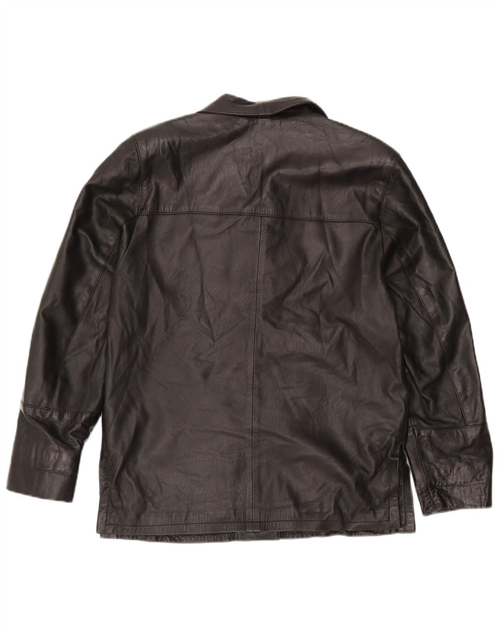 Jachetă vintage pentru femei, supradimensionată, din piele, cu 3 nasturi, IT 44 Medium Black