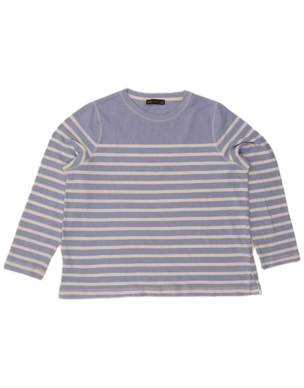 Top pentru femei Marks & Spencer cu mânecă lungă UK 18 XL, bumbac cu dungi albastre
