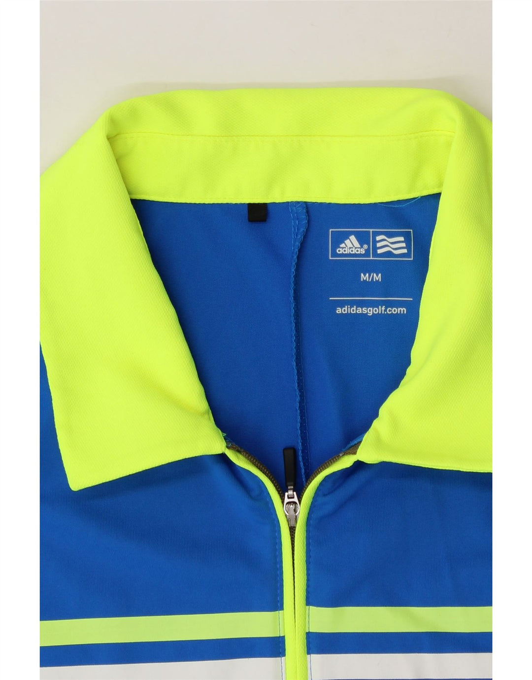 ADIDAS Mens Polo Shirt Medium Blue Striped Polyester Vintage Adidas and Second-Hand Adidas from Messina Hembry 