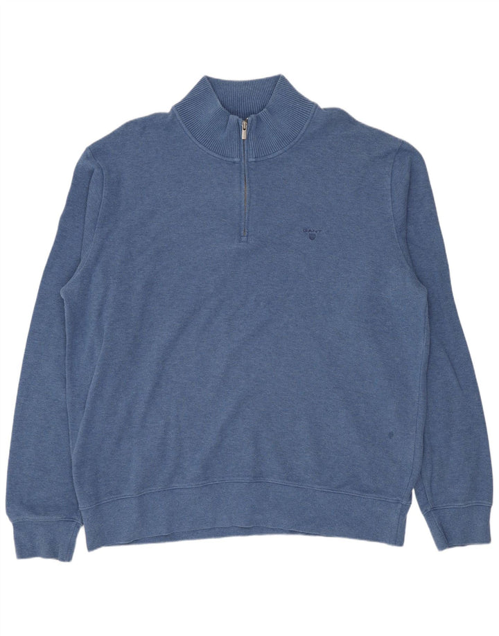 Hanorac pentru bărbați GANT, cu fermoar, cu gât, 3XL, bumbac albastru