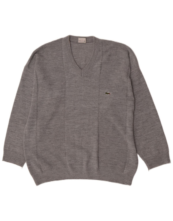 Pulover pentru bărbați Lacoste cu decolteu în V, bumbac gri 2XL