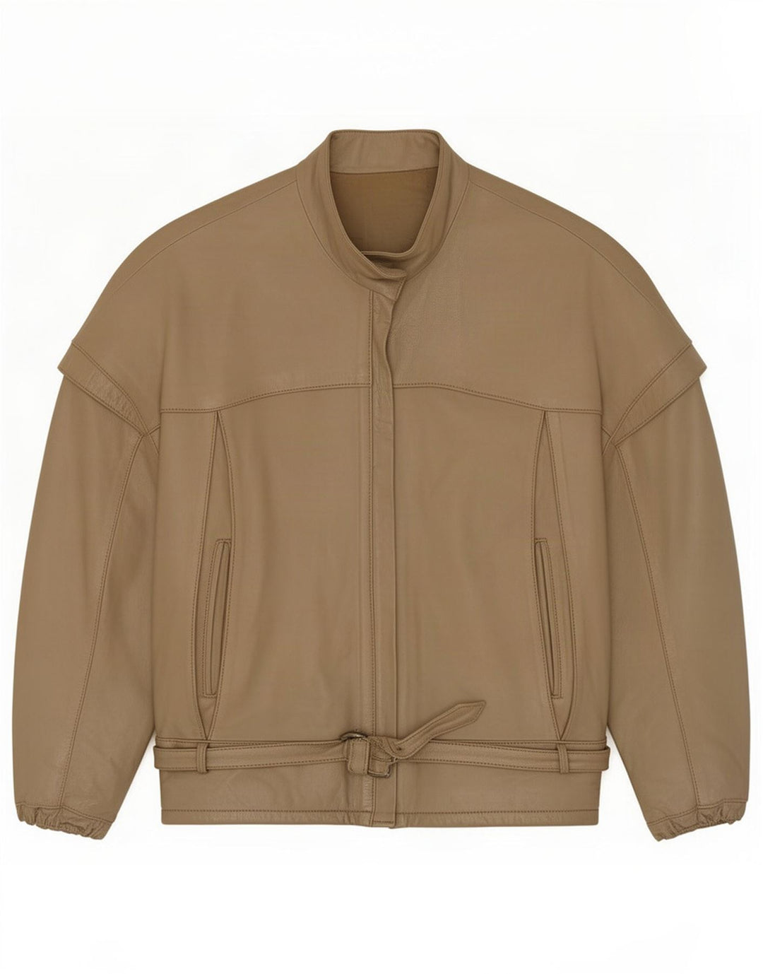 Vintage Womens Leather Racer Jacket UK 14 Medium Khaki