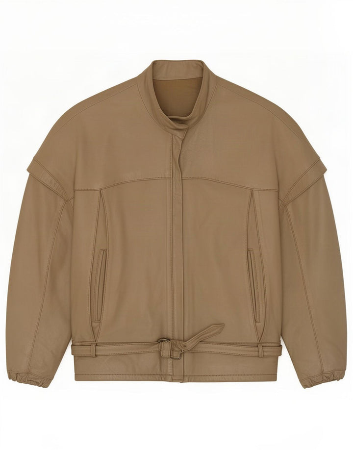 Vintage Womens Leather Racer Jacket UK 14 Medium Khaki