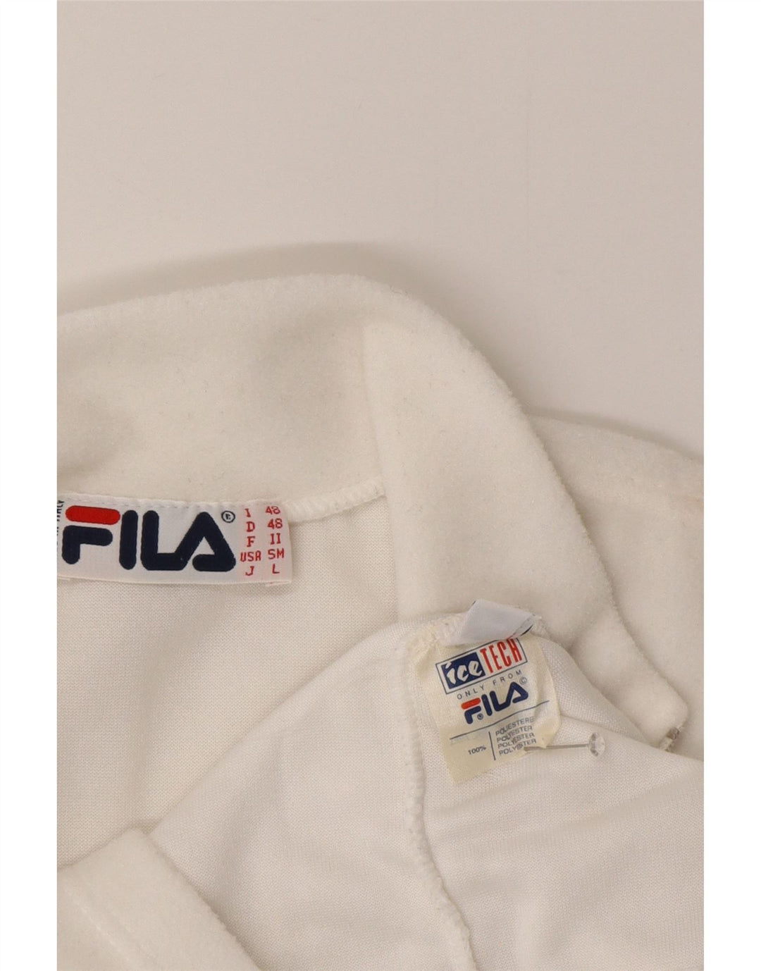 Pulover Fila pentru bărbați, cu fermoar și gât, din lână, IT 48, poliester alb mediu