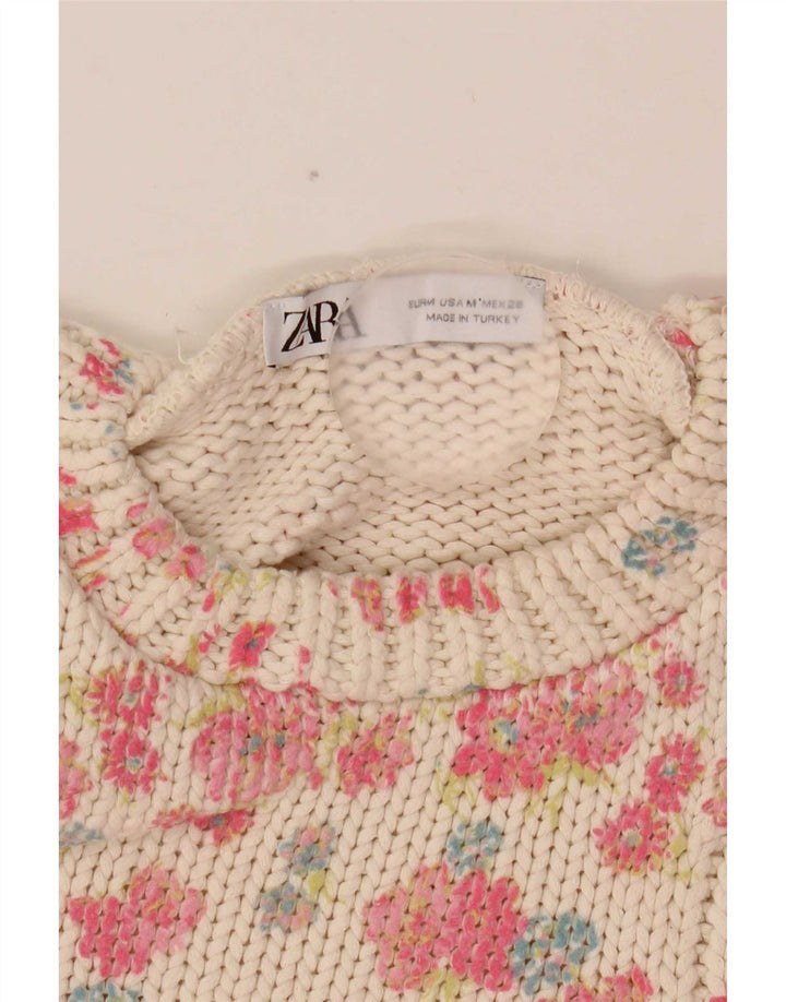 Zara femei Crop Vest Tank Top UK 12 Medium White Floral Poliester