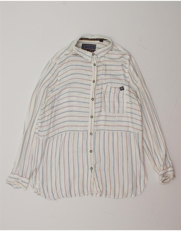 SUPERDRY Womens Shirt UK 16 Large White Striped Viscose Vintage Superdry and Second-Hand Superdry from Messina Hembry 