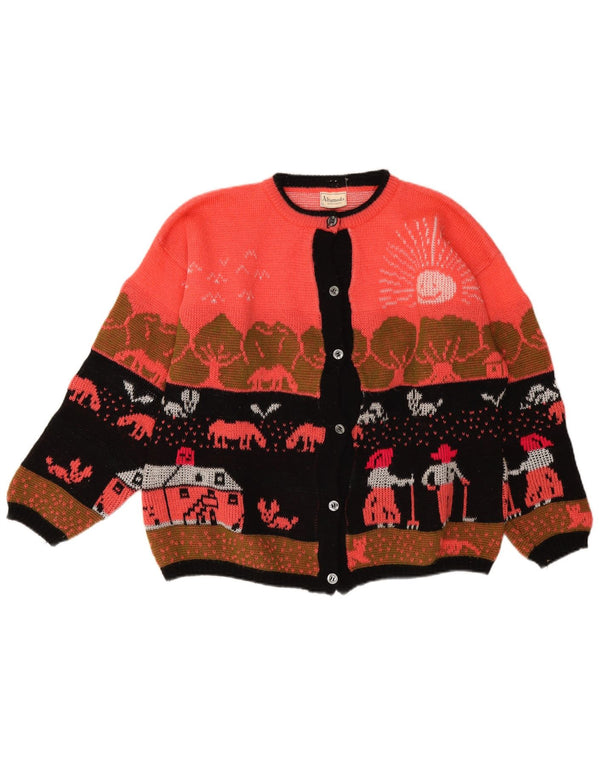 Pulover cardigan grafic pentru femei Alta Moda UK 16, mare, roz, color block