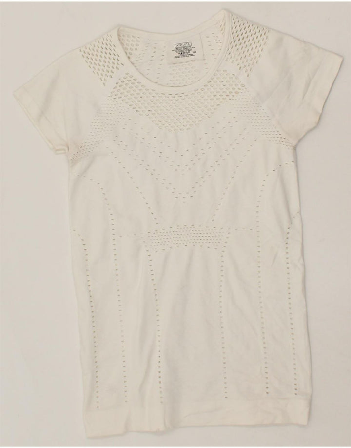 ATHLETA Womens T-Shirt Top UK 4 XS White Nylon Vintage Athleta and Second-Hand Athleta from Messina Hembry 