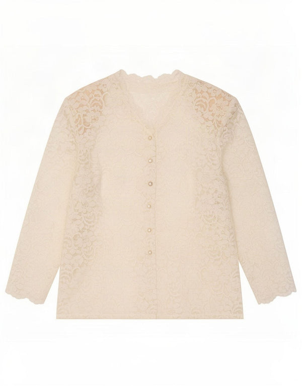 Bluză vintage pentru femei, cămașă din dantelă UK 18 XL, albă, florală