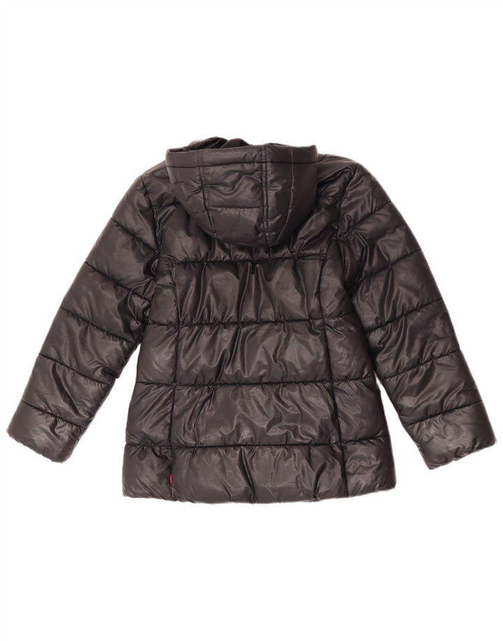 Jachetă căptușită cu glugă Levi's pentru fete 9-10 ani, poliester negru