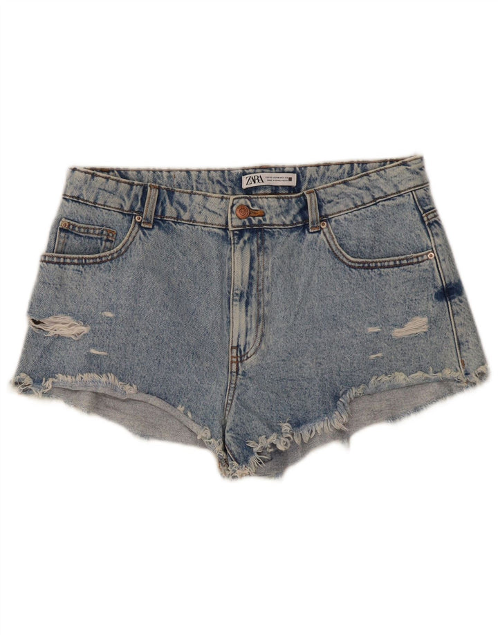 Pantaloni scurți din denim învechit pentru femei Zara EU 42 Large W32 Blue