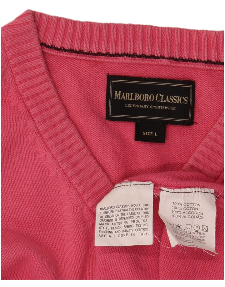 Pulover Marlboro Classics pentru bărbați, cu decolteu în V, bumbac mare, roz