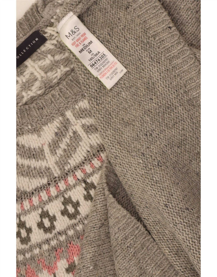 Pulover pentru femei Marks & Spencer cu gât de barcă UK 12 Medium Gri Fair Isle