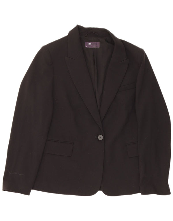 Marks & Spencer Womens 1 Button Blazer Jacket UK 12 Medium Black Polyester