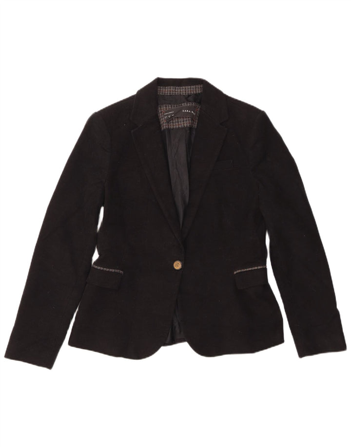 Blazer pentru femei Zara cu 1 nasture UK 14, mare, negru, bumbac