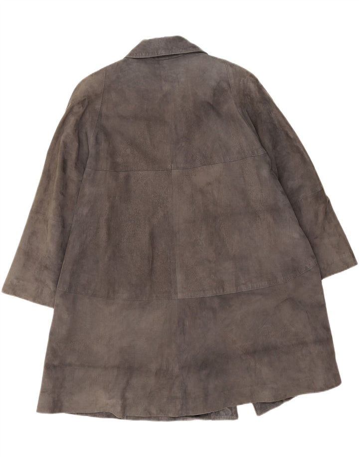 Pardesiu vintage pentru femei de piele intoarsa UK 14 Medium Grey Piele