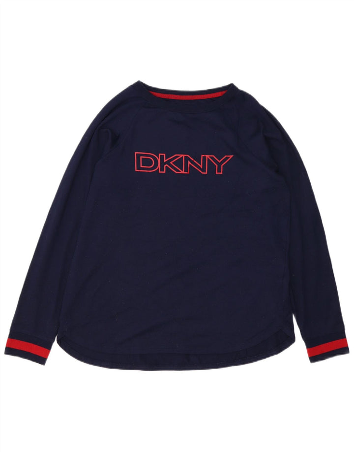 DKNY Top grafic pentru femei cu mânecă lungă UK 14 Poliester mediu albastru bleumarin