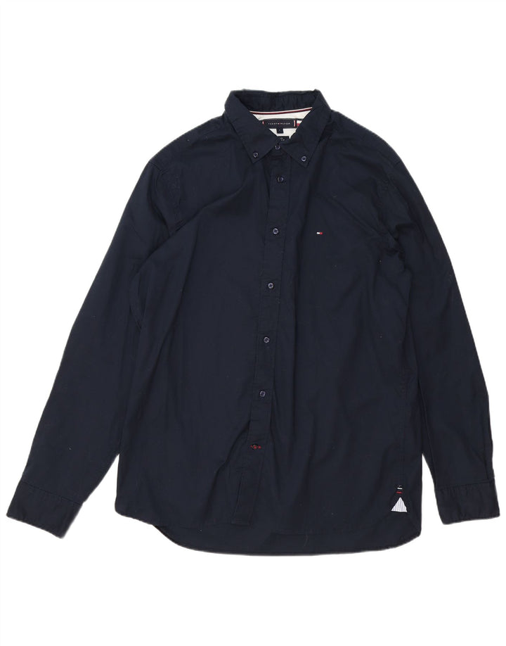 TOMMY HILFIGER Mens Flex Regular Fit Shirt Large Navy Blue Cotton