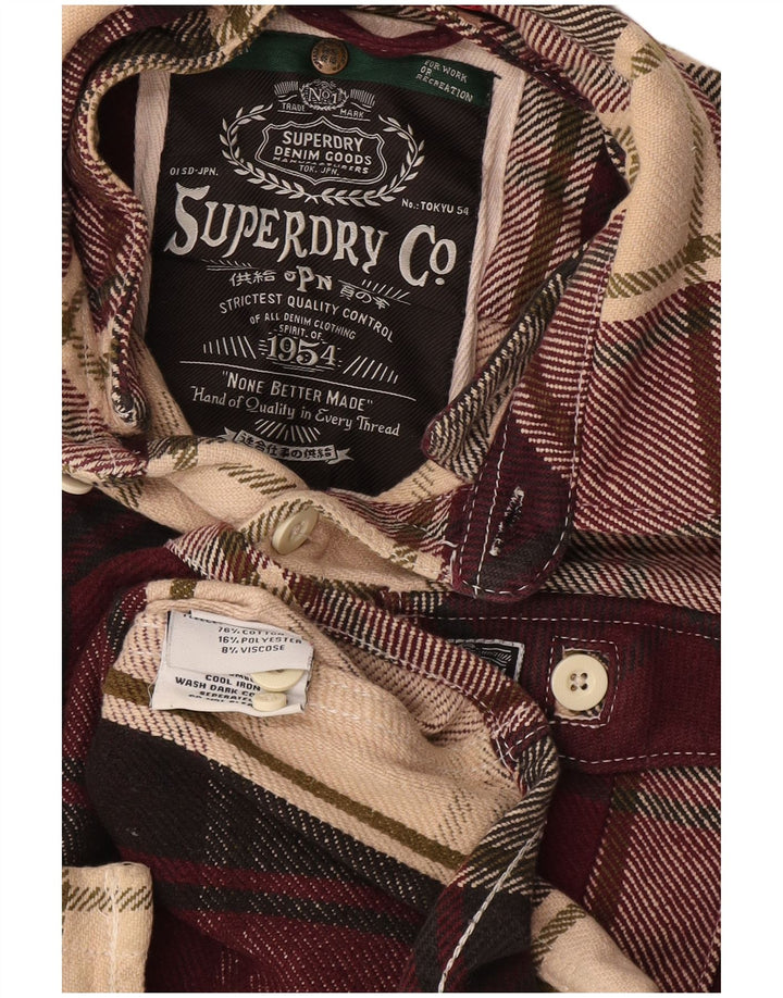Cămașă de flanel pentru bărbați Superdry, bumbac cu carouri burgundy