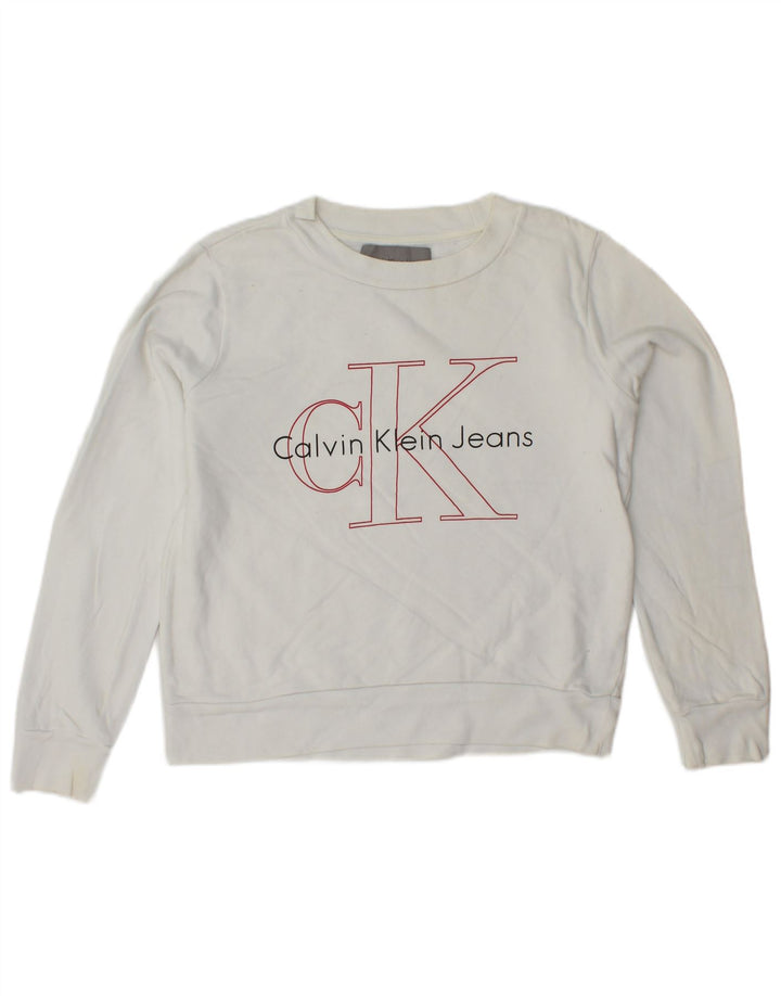 CALVIN KLEIN JEANS Hanorac crop pentru femei Pulover UK 6 XS Alb