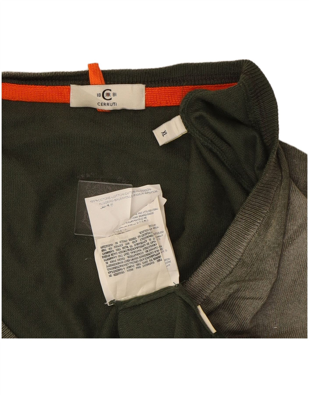 CERRUTI 1881 Mens V-Neck Jumper Sweater XL Green Colourblock Cotton