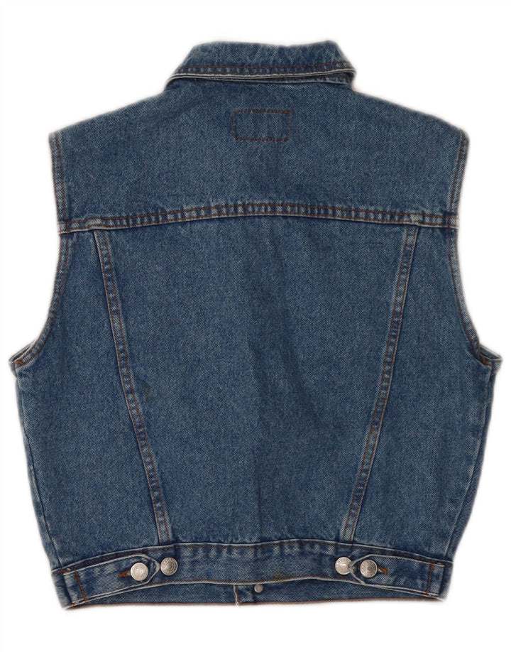 Gilet de denim crop vintage pentru femei UK 8 mic, albastru, bumbac