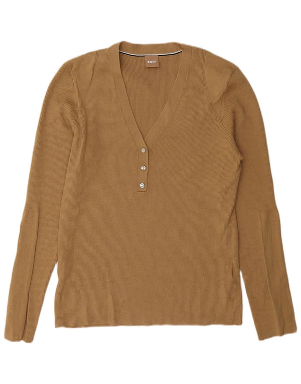Hugo Boss Pulover cu decolteu în V pentru femei UK 18 XL Bej Poliacrilic
