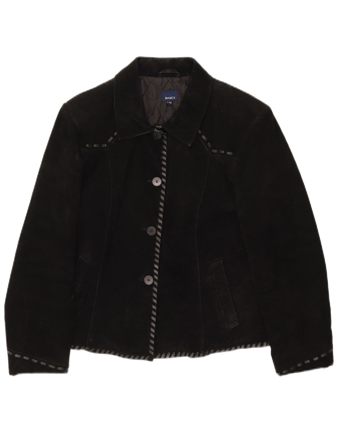 Basics Jachetă de piele intoarsa pentru femei UK 12 Medium Black Leather