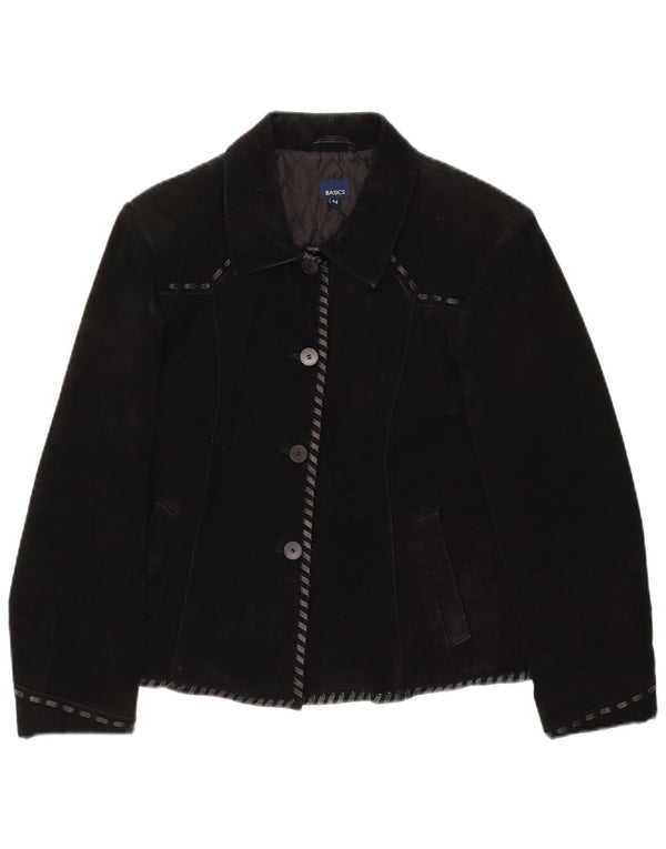 Basics Jachetă de piele intoarsa pentru femei UK 12 Medium Black Leather