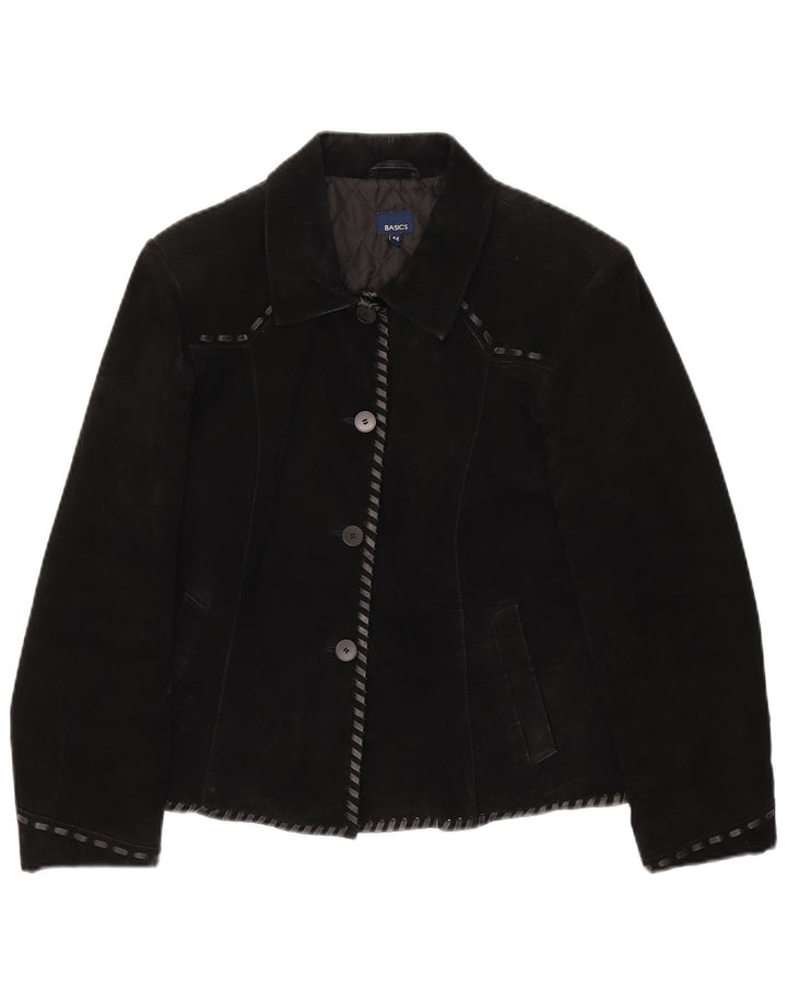 Basics Jachetă de piele intoarsa pentru femei UK 12 Medium Black Leather