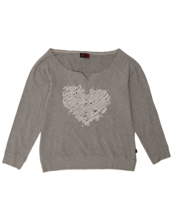 Pulover cu grafic pentru femei Kappa, UK 18 XL, gri din bumbac cu inimă