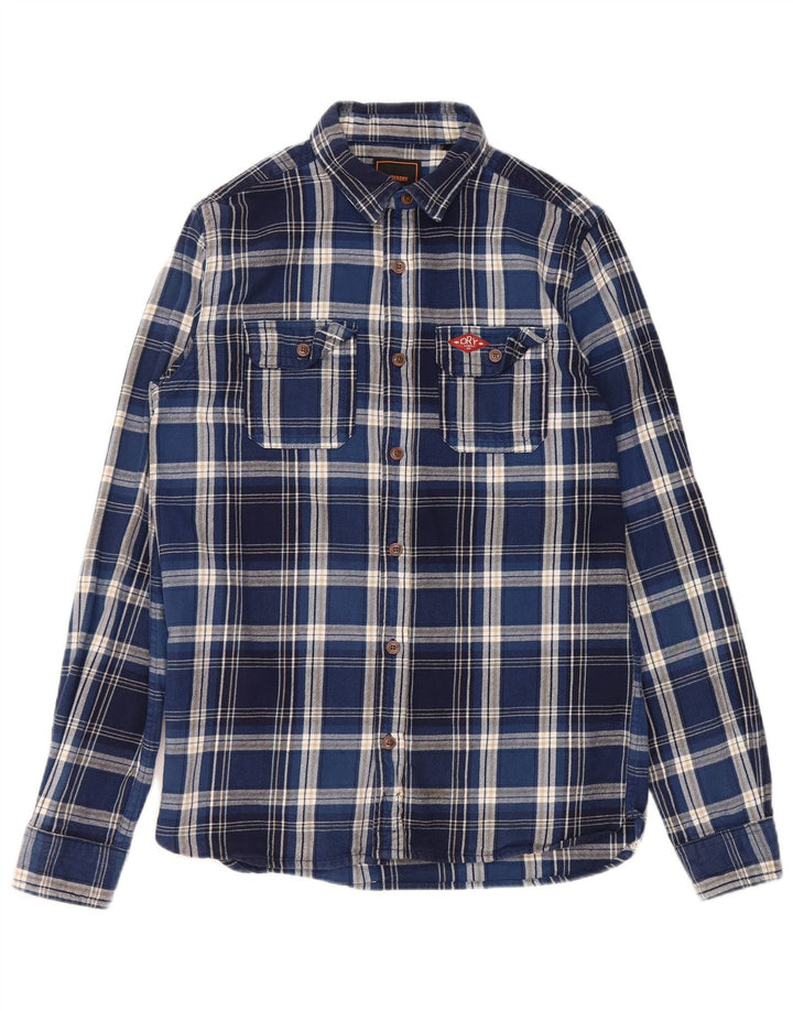 Cămașă de flanel pentru bărbați SUPERDRY, bumbac cu carouri albastre mici