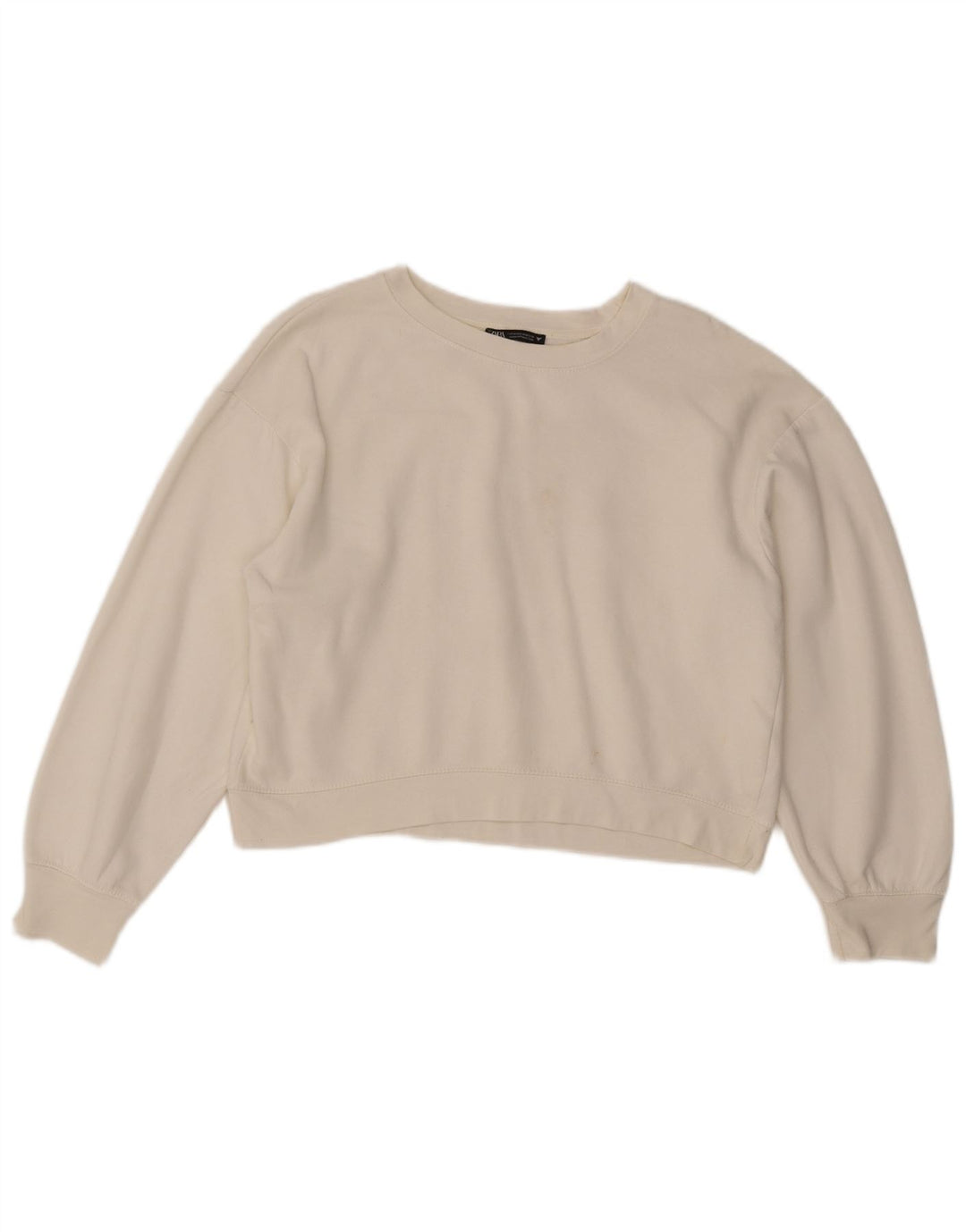 Zara Womens Crop Oversized Sweatshirt Jumper UK 14 Medium White Polyester