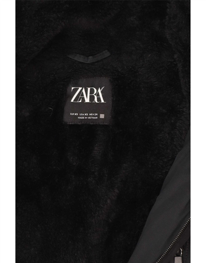 Jachetă parka cu glugă pentru femei Zara UK 6 XS poliester negru