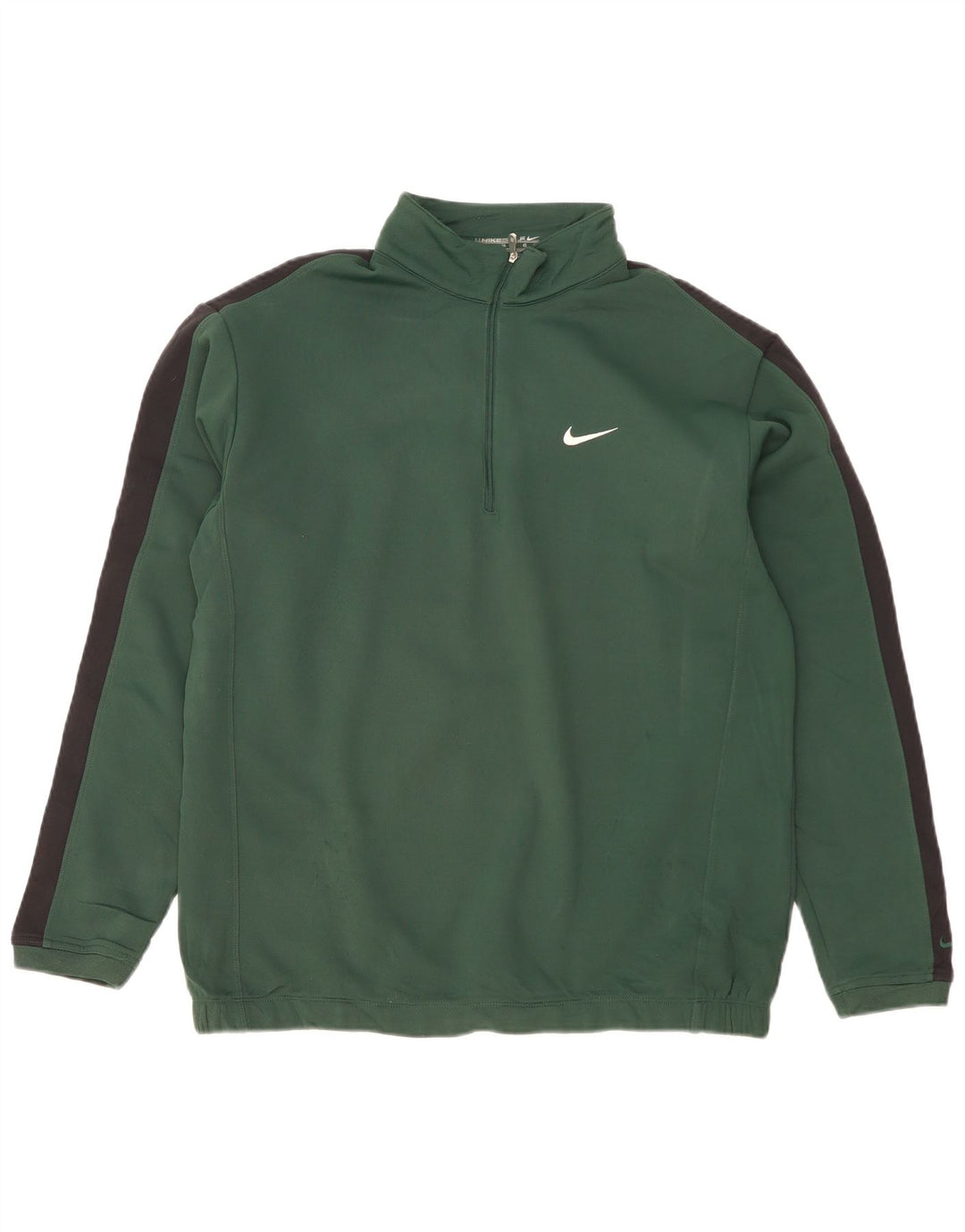 Pulover NIKE pentru bărbați, cu fermoar, cu gât, din poliester color bloc verde