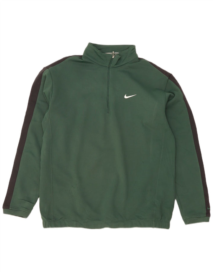 Pulover NIKE pentru bărbați, cu fermoar, cu gât, din poliester color bloc verde