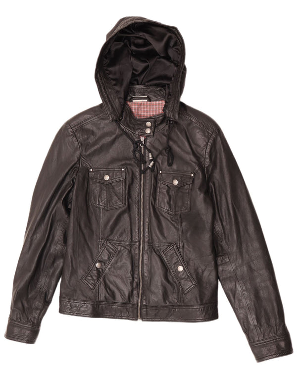 Jachetă de piele cu glugă pentru femei Street One UK 14 Medium Black Leather